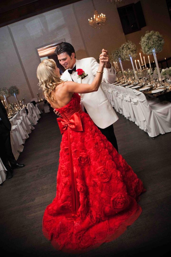 red reception dress