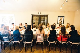 Bride-To-Be and Guests at Table bridal-shower-guests-at-long-table