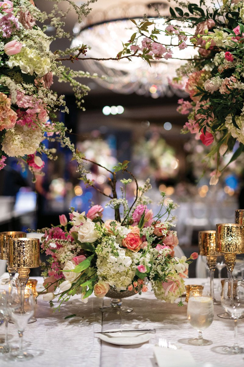 Cherry Blossom, Rose & Greenery Centerpieces