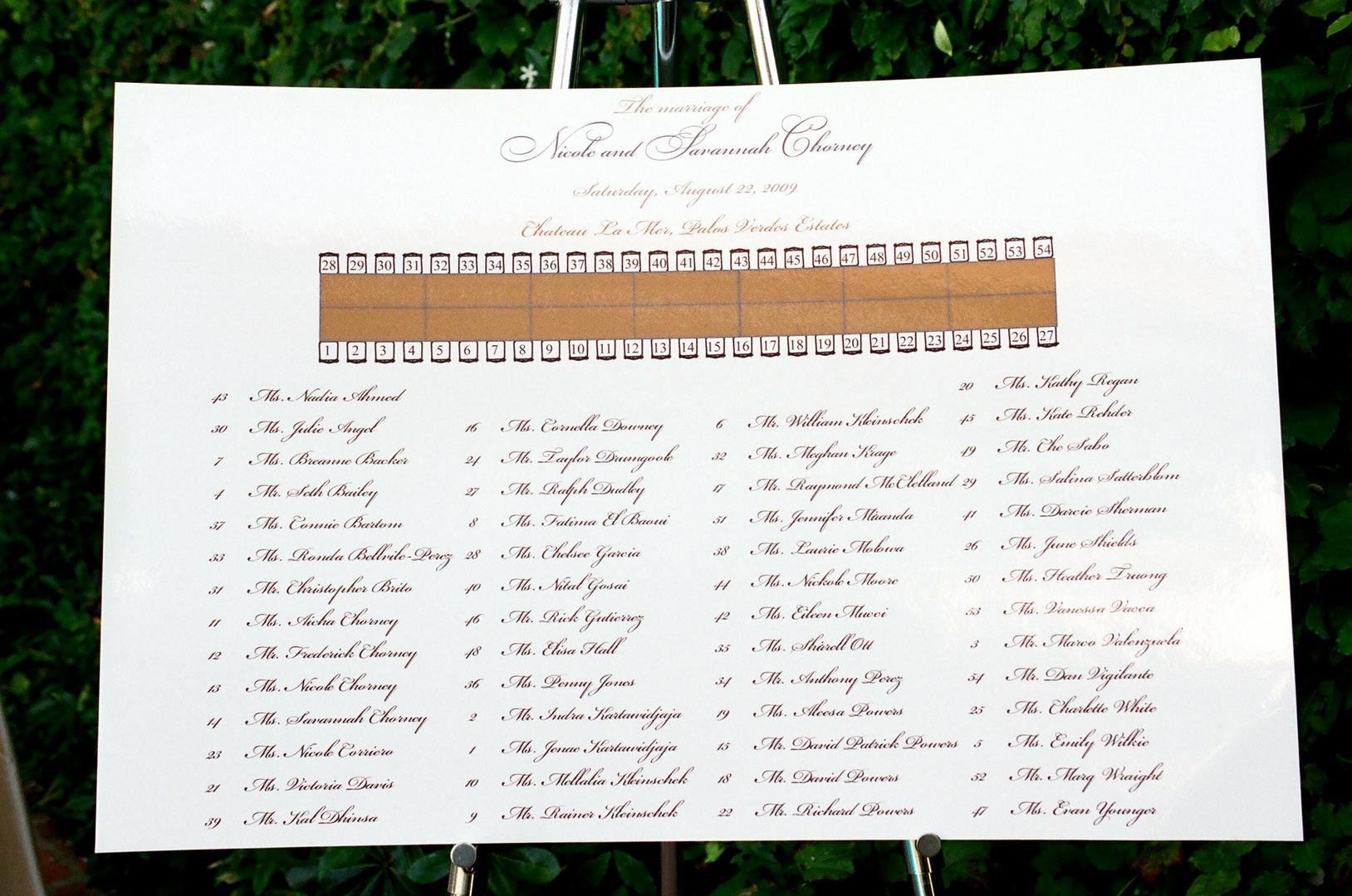 Single Table Seating Chart
