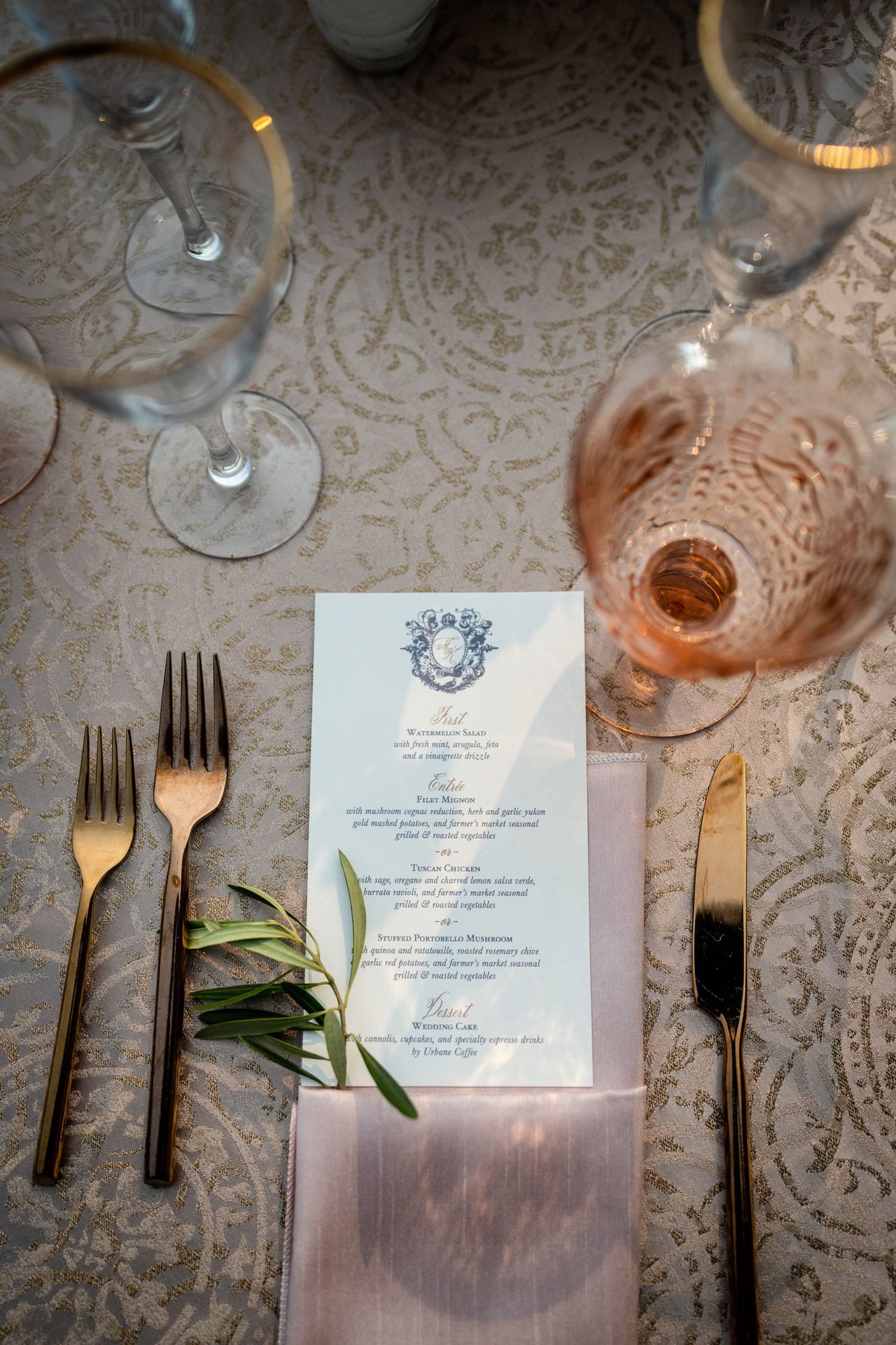 Monogram Menu with Three Entrée Choices