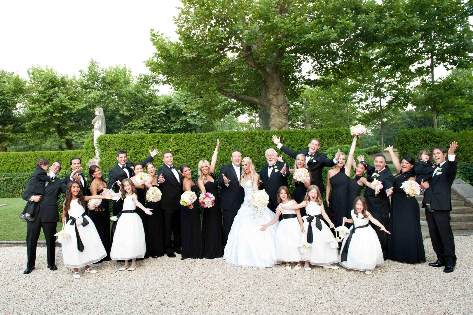 Guests + Family Photos Bride and Groom Celebrate with Bridal Party