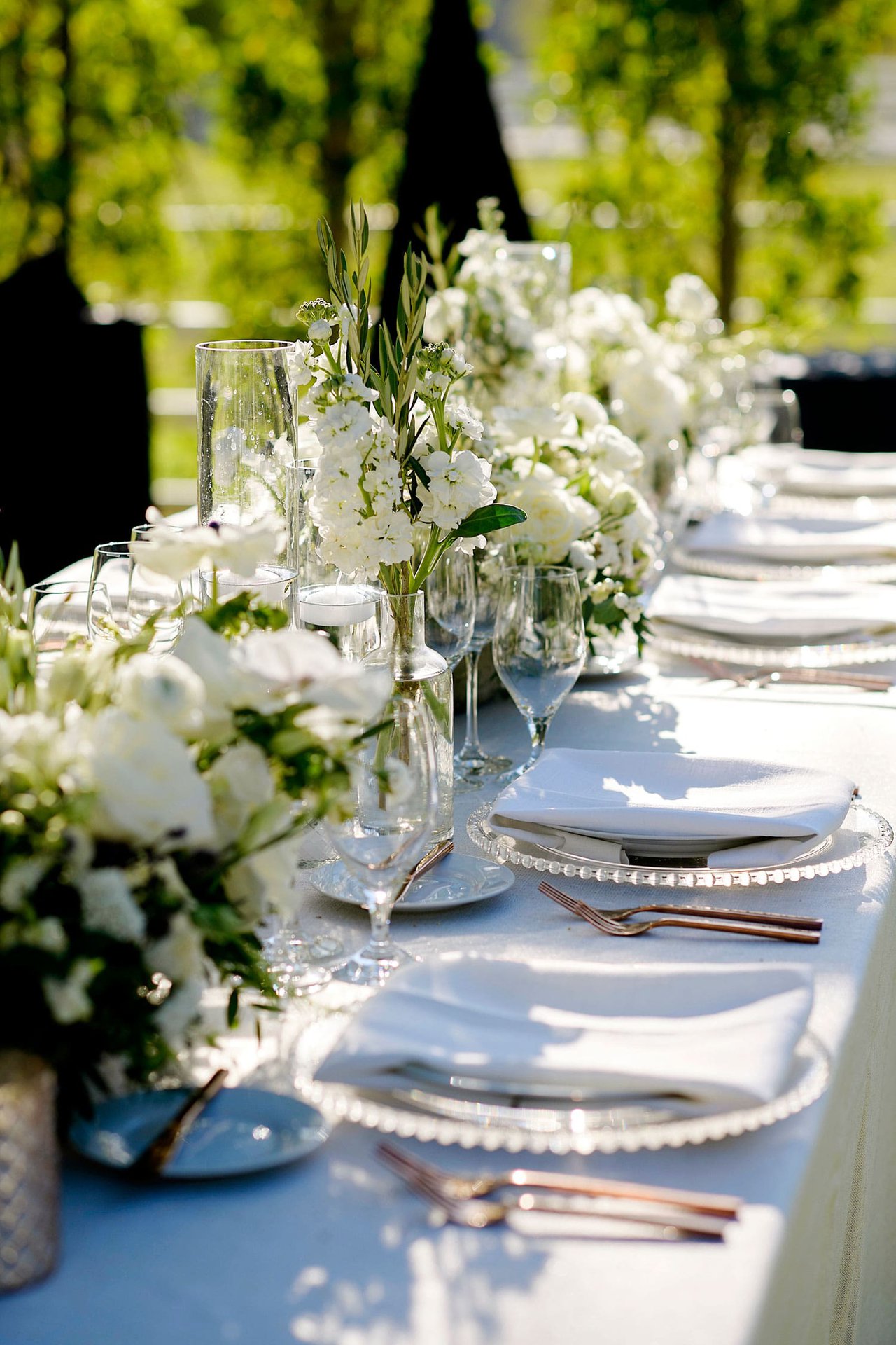 Long White Table with Low Centerpieces
