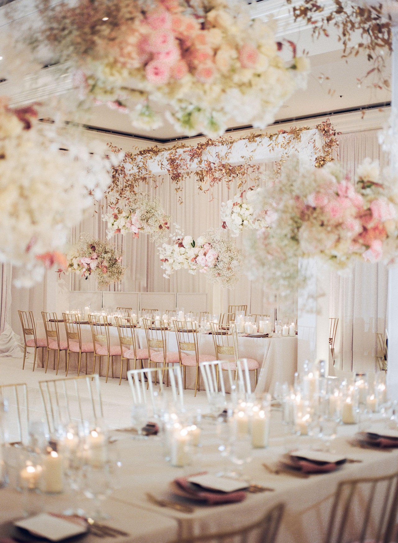 White, Pink & Gold Wedding Reception Décor