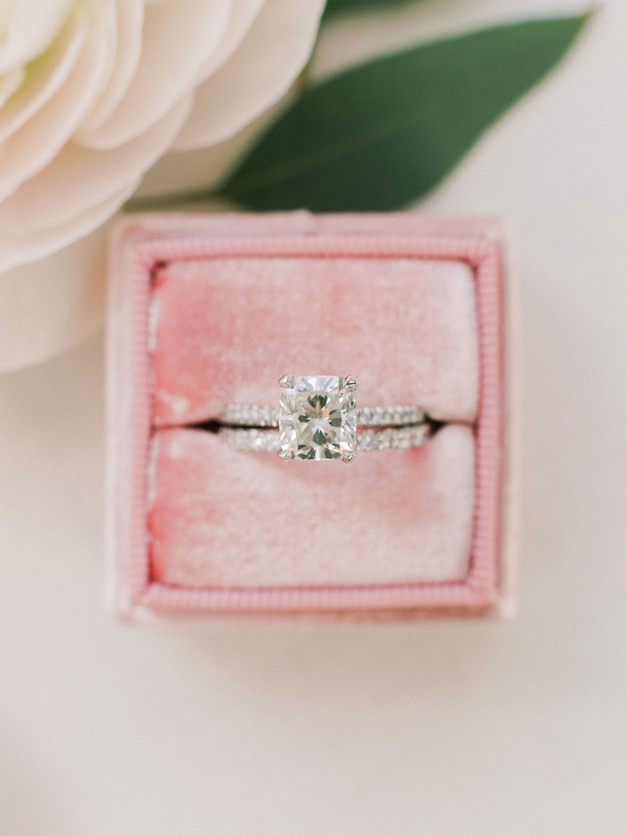 Engagement Ring in Pink Velvet Box