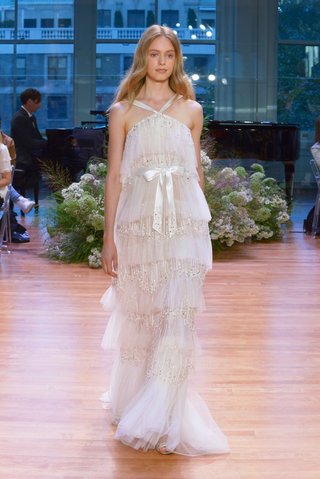"Beatrix" by Monique Lhuillier monique-lhuillier-fall-2017-bridal-collection-beatrix-wedding-dress-halter-neck-layered-tulle-tiers