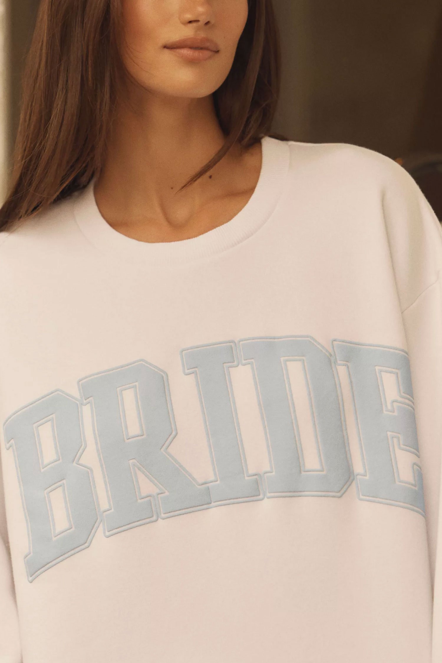 Engagement gift idea engaged friend bride embroidered crewneck sweater sweatshirt white and blue