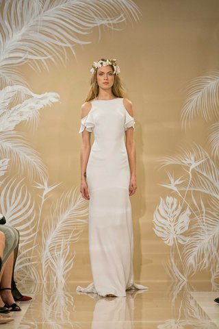 "Kelly" by THEIA theia-fall-2017-kelly-white-4-ply-silk-crepe-gown-jewel-neck-cold-shoulder-ruffle-wedding-dress