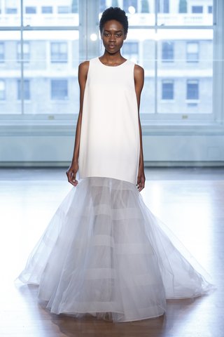 99051 by Justin Alexander 99051-by-justin-alexander-spring-2019-oversized-shift-dress-with-tulle-and-horsehair-illusion-skirt