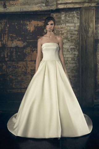 "Elinor" by Sareh Nouri sareh-nouri-fall-2018-wedding-dress-elinor-strapless-ball-gown-a-line-drop-waist-fold-over-neckline
