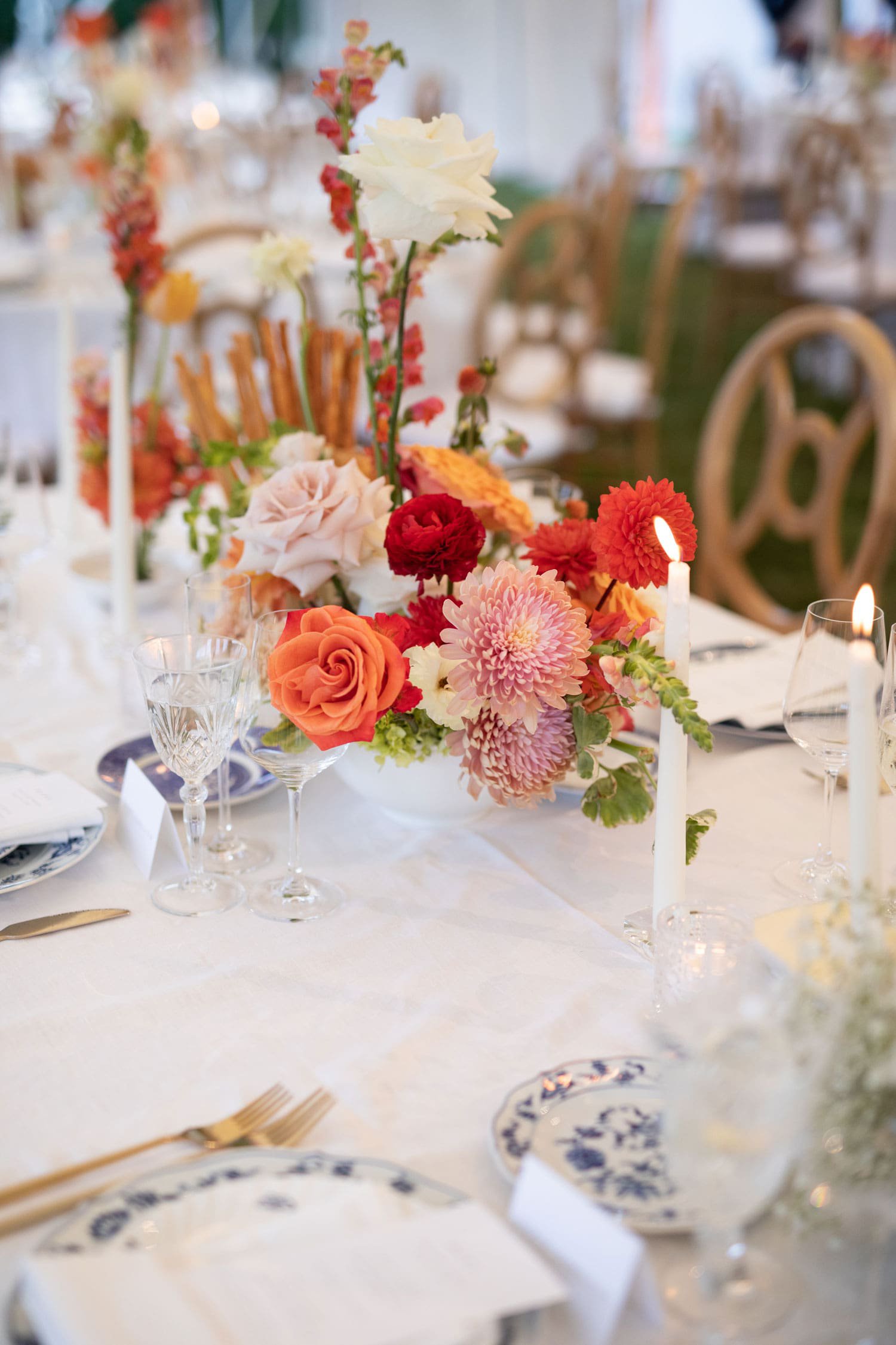 Taper Candles & Warm Wedding Centerpiece