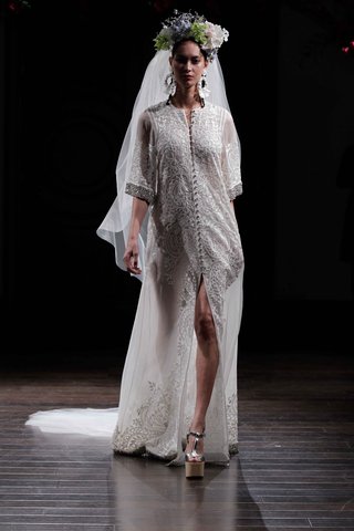 "Margarita" by Naeem Khan bridal-coat-with-three-quarter-sleeves-wedding-dress-by-naeem-khan-fall-2016
