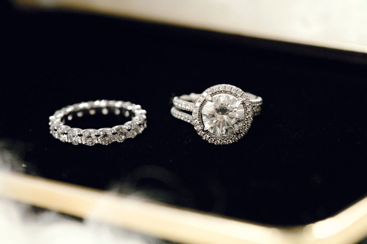Halo Engagement Ring & Eternity Band