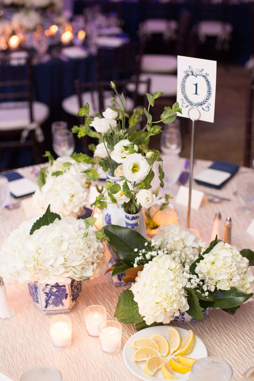Low Centerpieces in Ginger Jars