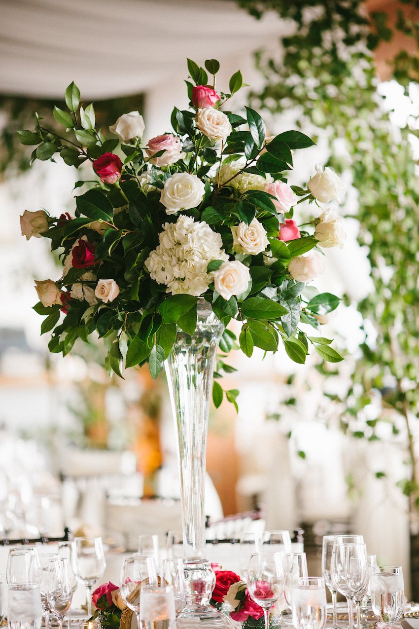 Pink Rose and Ivy Centerpiece