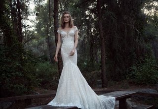 Trumpet Gown, Sweetheart Neckline, Corset by GALA by Galia Lahav a-heavily-embellished-trumpet-gown-with-a-sweetheart-neckline-corset-bodice-off-the-shoulder-strap