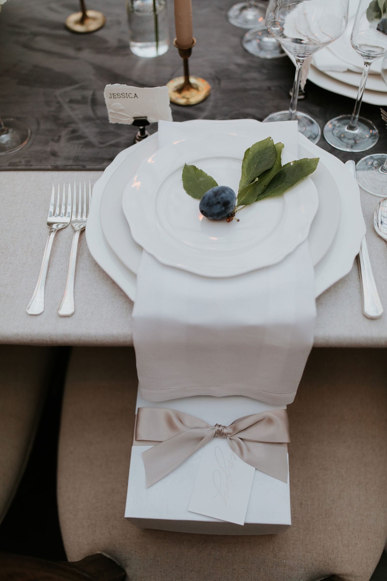 Gift Box at Wedding Guest's Chair