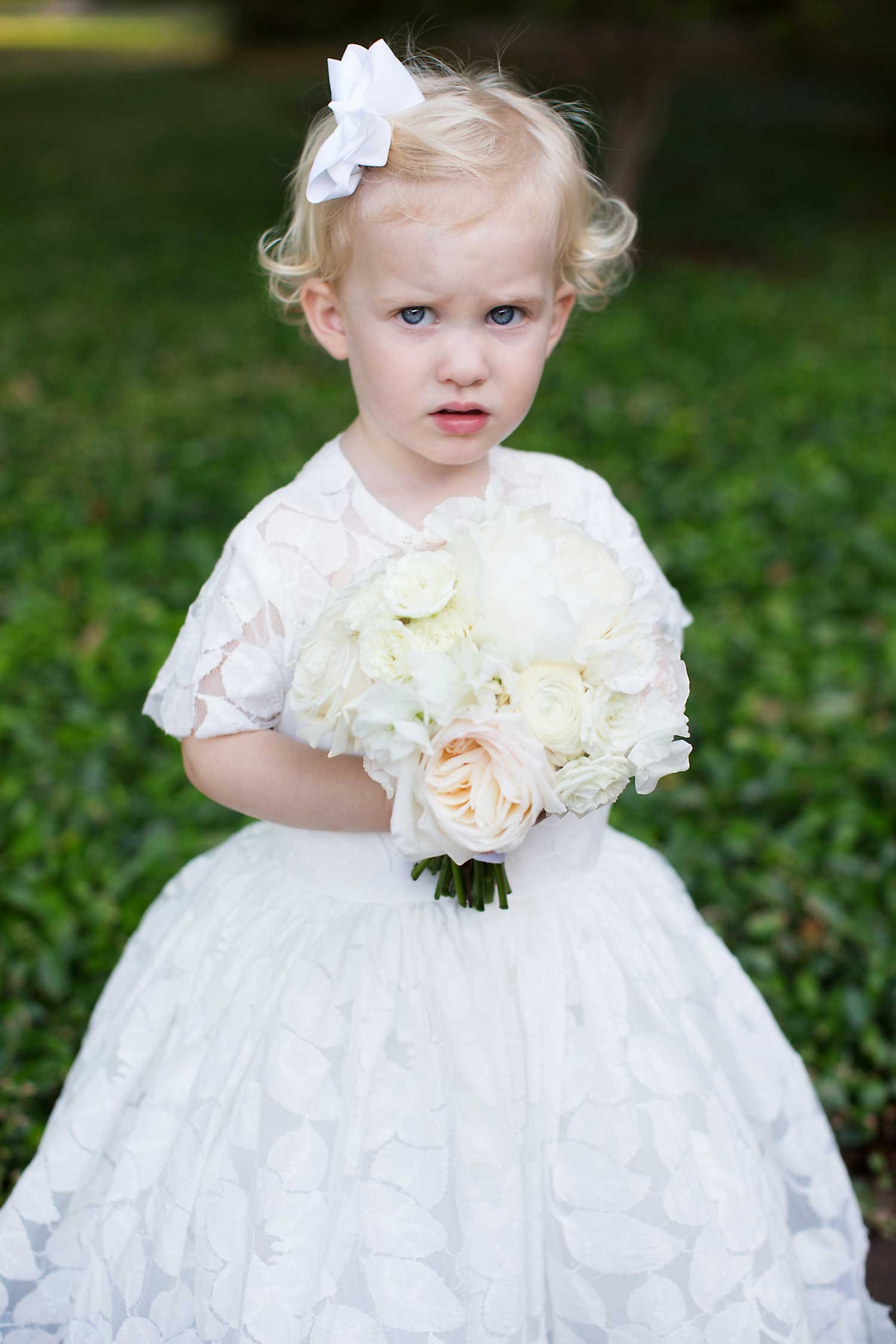 Adorable Flower Girl in Ball Gown & Bow