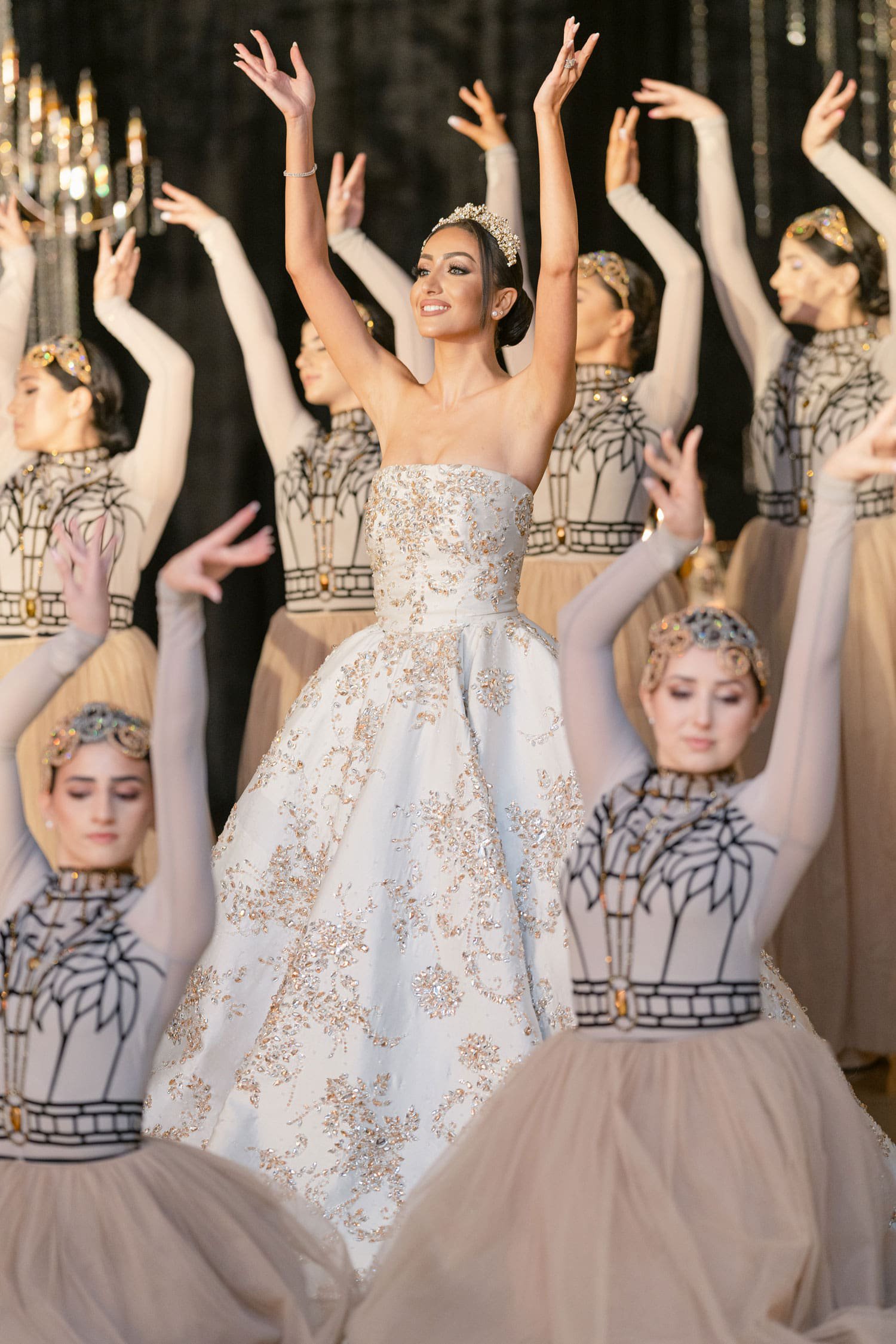 bride dancing with dancers at wedding reception entertainment ideas