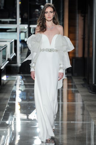 "Couture" by Reem Acra reem-acra-spring-2018-silk-georgette-gown-organza-streamers-crystal-belt-bracelets-bridal-unique