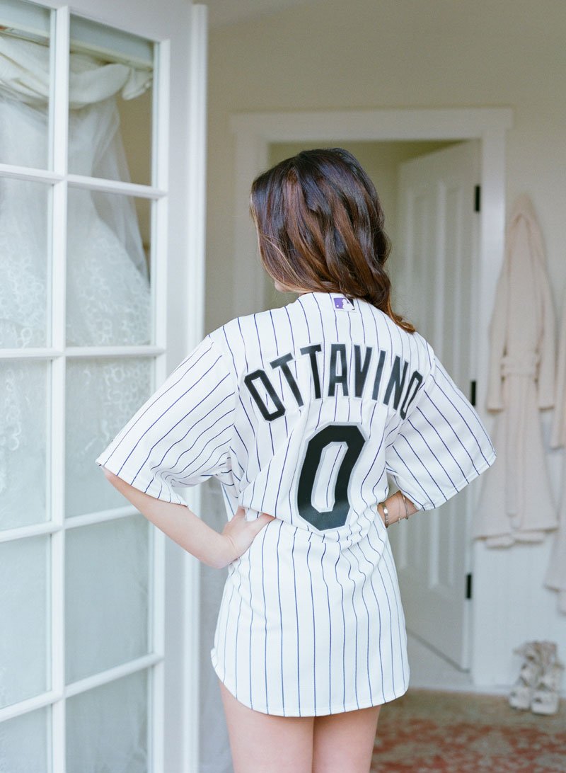 Bride in Groom's Baseball Jersey
