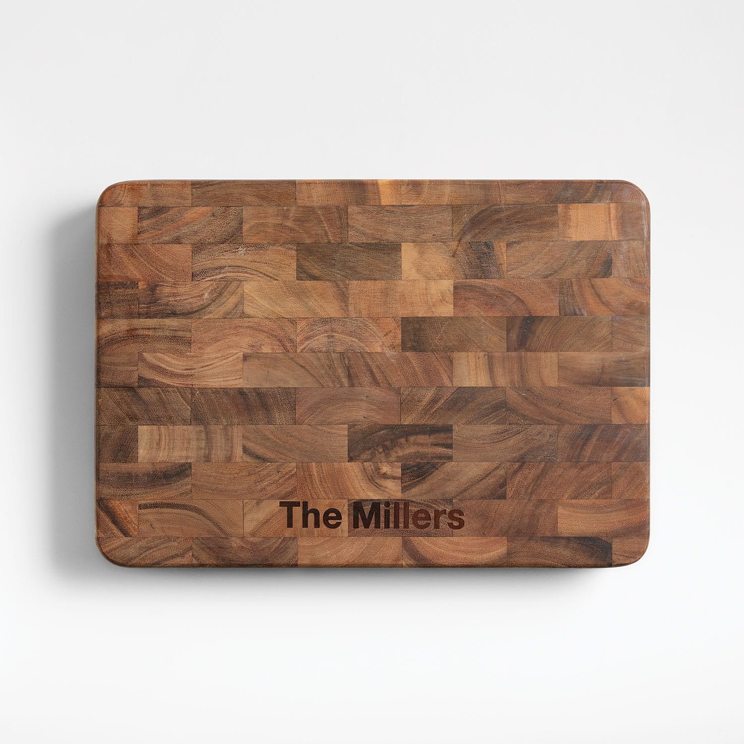 Personalized rectangular end grain cutting board crate and barrel wedding registry ideas