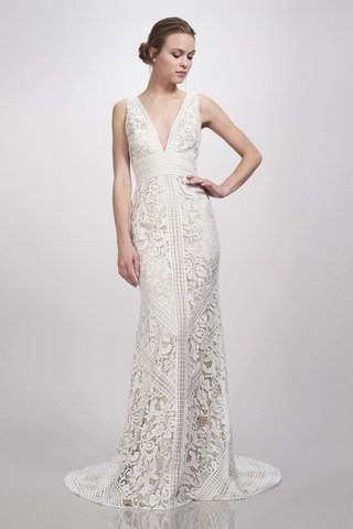 "Leia" Gown by THEIA a-sheath-gown-with-a-deep-v-neckline-and-intricate-detailing-throughout-by-theia