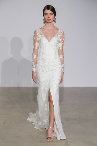 Look 10 by Justin Alexander justin-alexander-fall-2018-v-neck-lace-gown-with-illusion-long-sleeves-with-floral-details