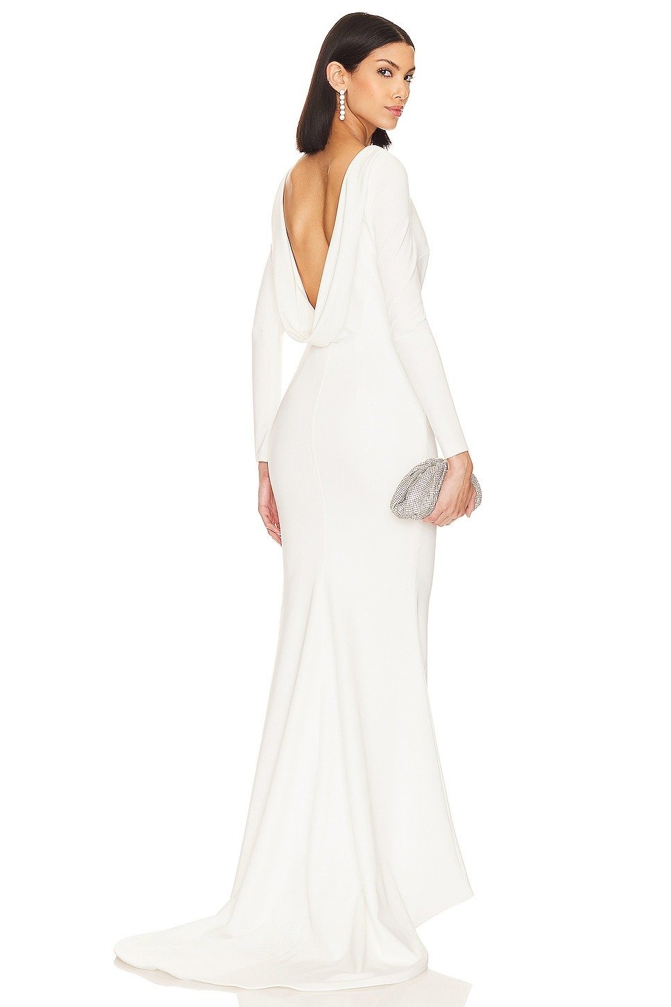 Low back rehearsal dinner outfit idea wasson gown from Revolve by Katie May x noel and jean
