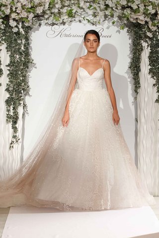 "Joslyn" by Katerina Bocci katerina-bocci-2017-bridal-collection-joslyn-ball-gown-spaghetti-strap-long-train-blush-lace-details