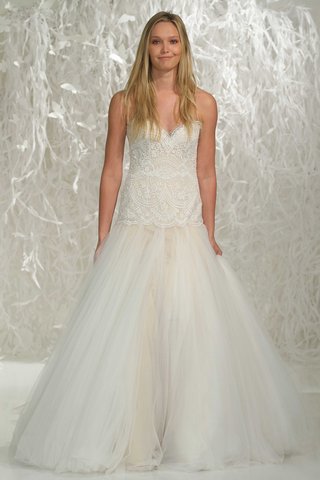 "Britt" by Wtoo Brides wtoo-brides-2016-strapless-trumpet-wedding-dress-with-drop-waist-lace-bodice
