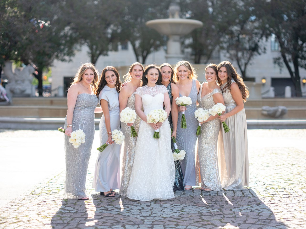 mismatched metallic bridesmaid dresses Mismatched Glittering Bridesmaid Dresses