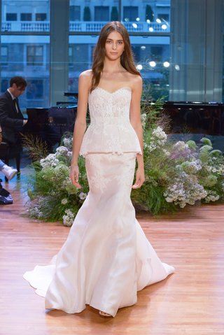 "Faithful" by Monique Lhuillier monique-lhuillier-fall-2017-bridal-collection-faithful-wedding-dress-peplum-strapless-bodice-trumpet