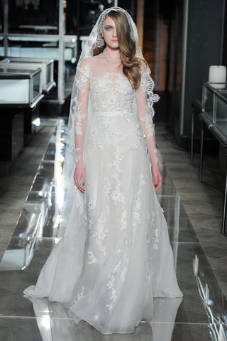 "Blossom" by Reem Acra a-3-d-floral-embroidered-silk-organza-gown-with-illusion-off-shoulder-long-sleeves-by-reem-acra
