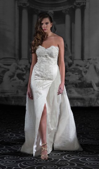 "Lucia" by Sarah Jassir 2016 sarah-jassir-la-dolce-vita-2016-strapless-wedding-dress-with-front-slit-and-train