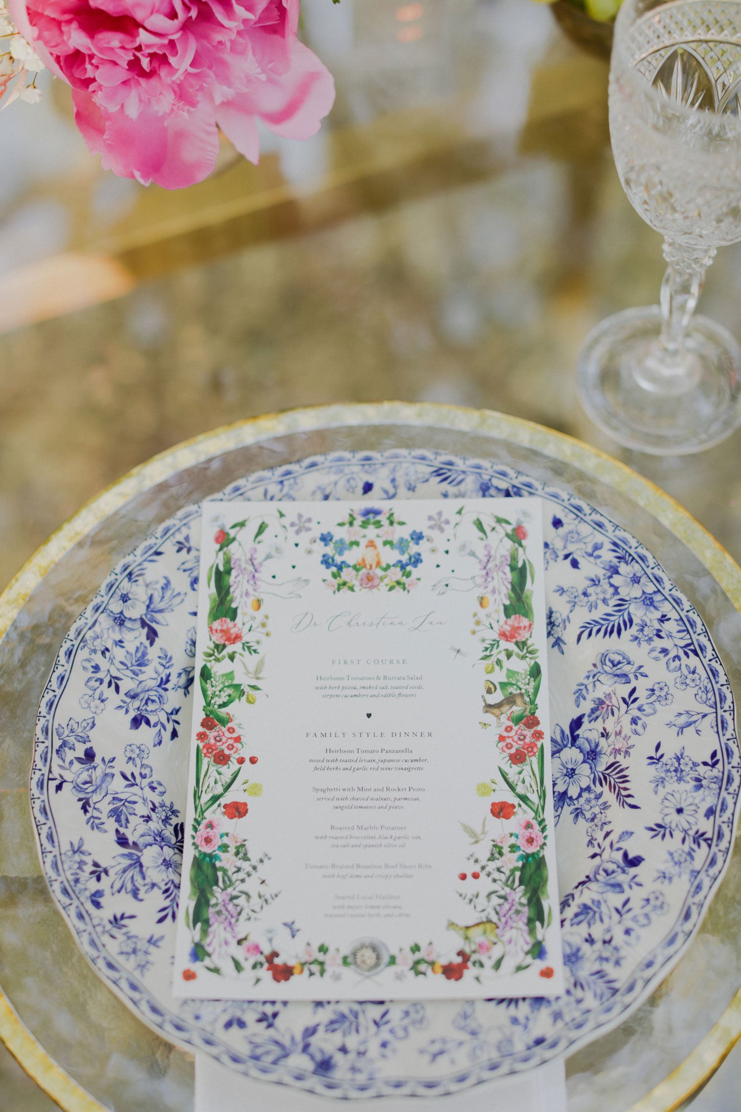 Floral Menu & China Plate
