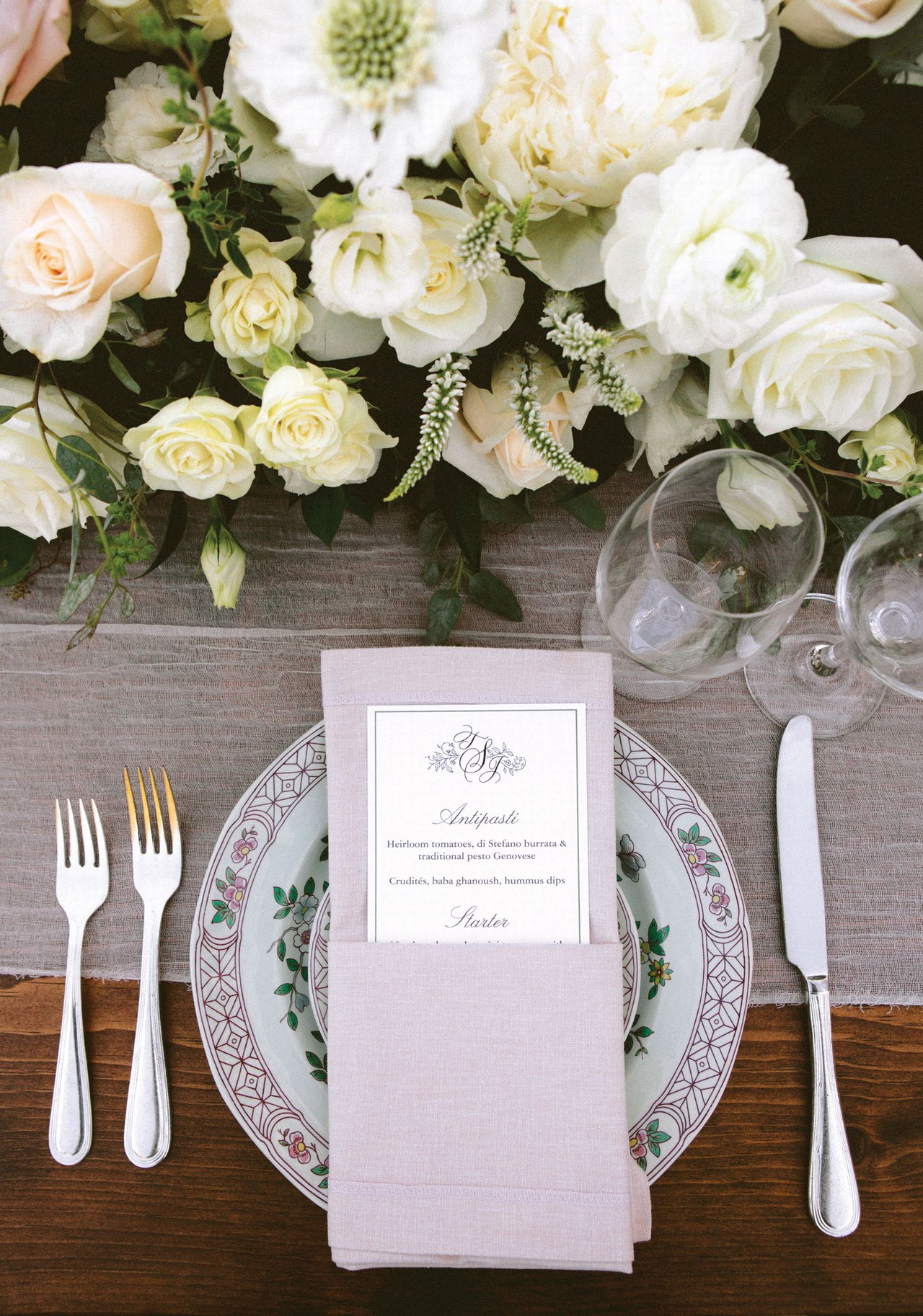 Pretty Wedding Place Setting with Patterned China
