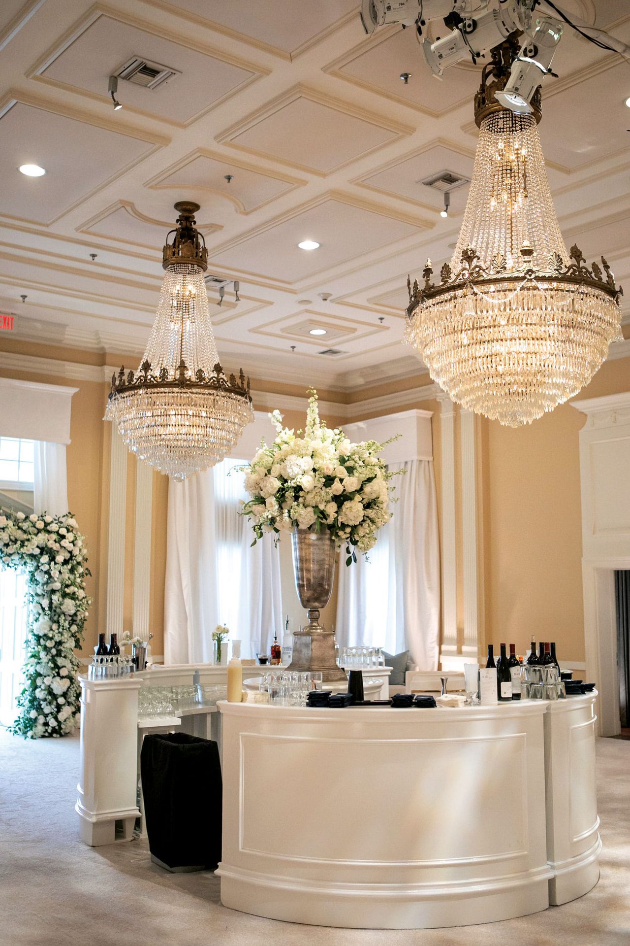 Elegant Wedding Bar Under Chandeliers