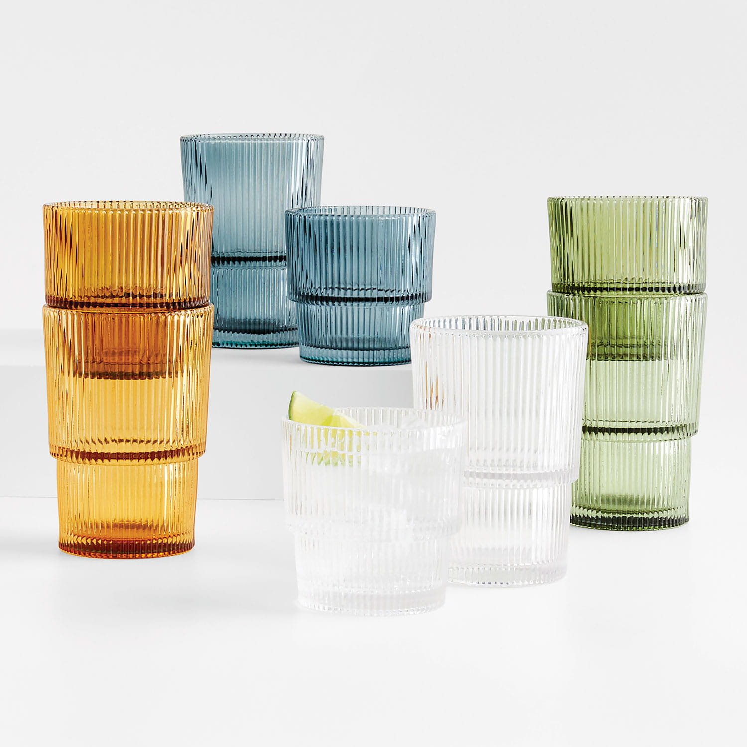 Atwell stackable ribbed drink
glasses crate and barrel wedding registry ideas