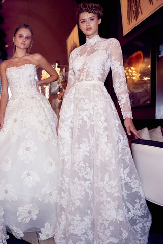 "Anastasia" & "Amparo" by Isabelle Armstrong isabelle-armstrong-fall-2018-wedding-dress-anastasia-strapless-flower-applique-gown-and-amparo-long