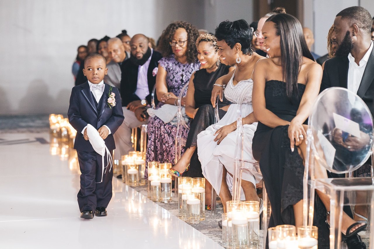 Cute Ring Bearer in Tux with Pillow