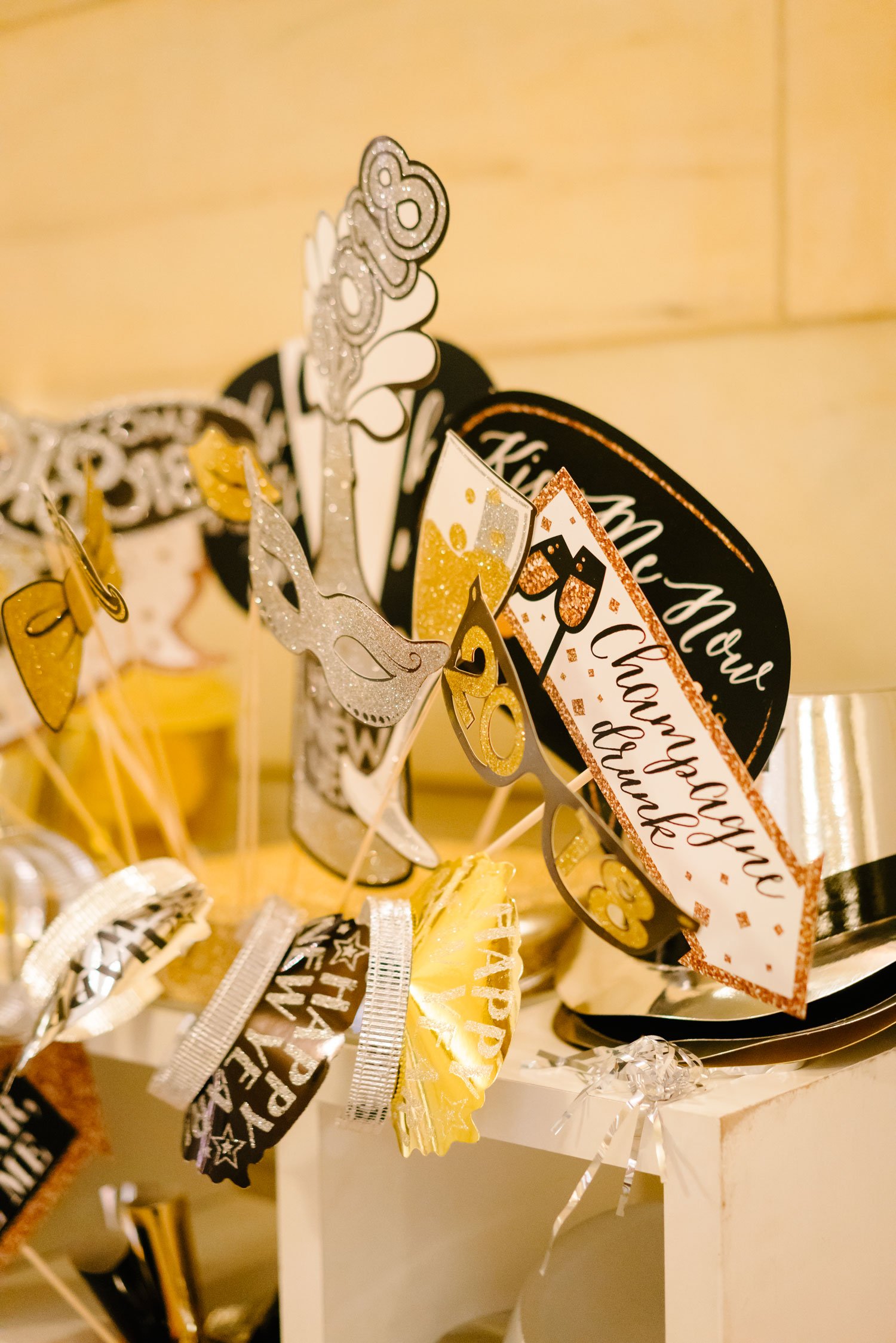 New Year's Eve wedding favors and props for photo booth
