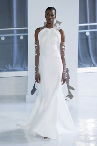 "Fanny" by Peter Langner fanny-by-peter-langner-spring-2018-a-line-gown-silk-magnolia-halter-neckline-architectural-drapings