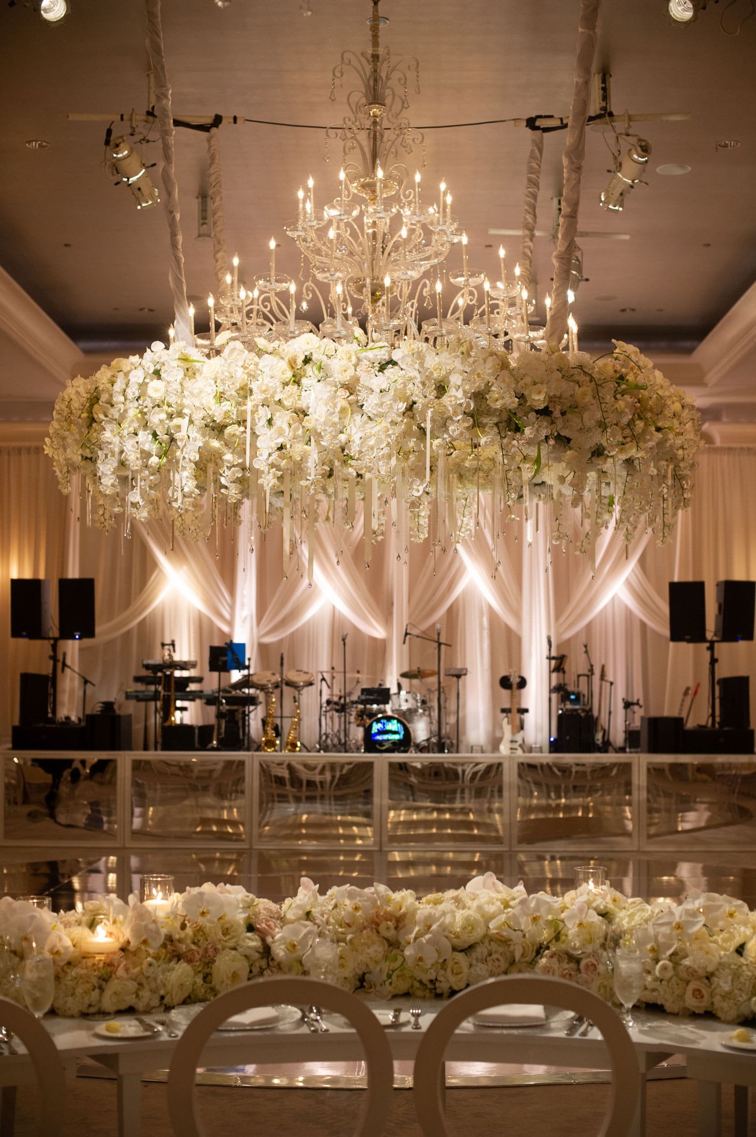Ivory Flower Chandelier Over Dance Floor
