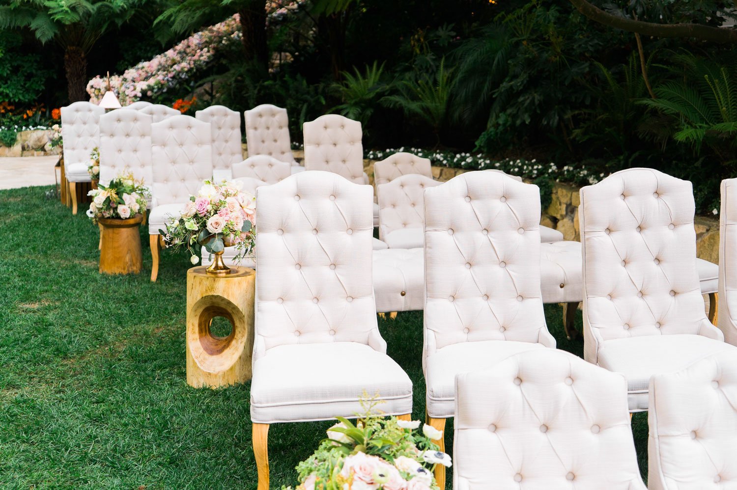 Tufted Ceremony Chairs & Wood Tables