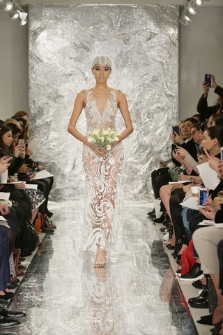 "Venus" by THEIA theia-spring-2017-venus-deep-v-neck-sheer-wedding-dress-with-crystal-and-sequins