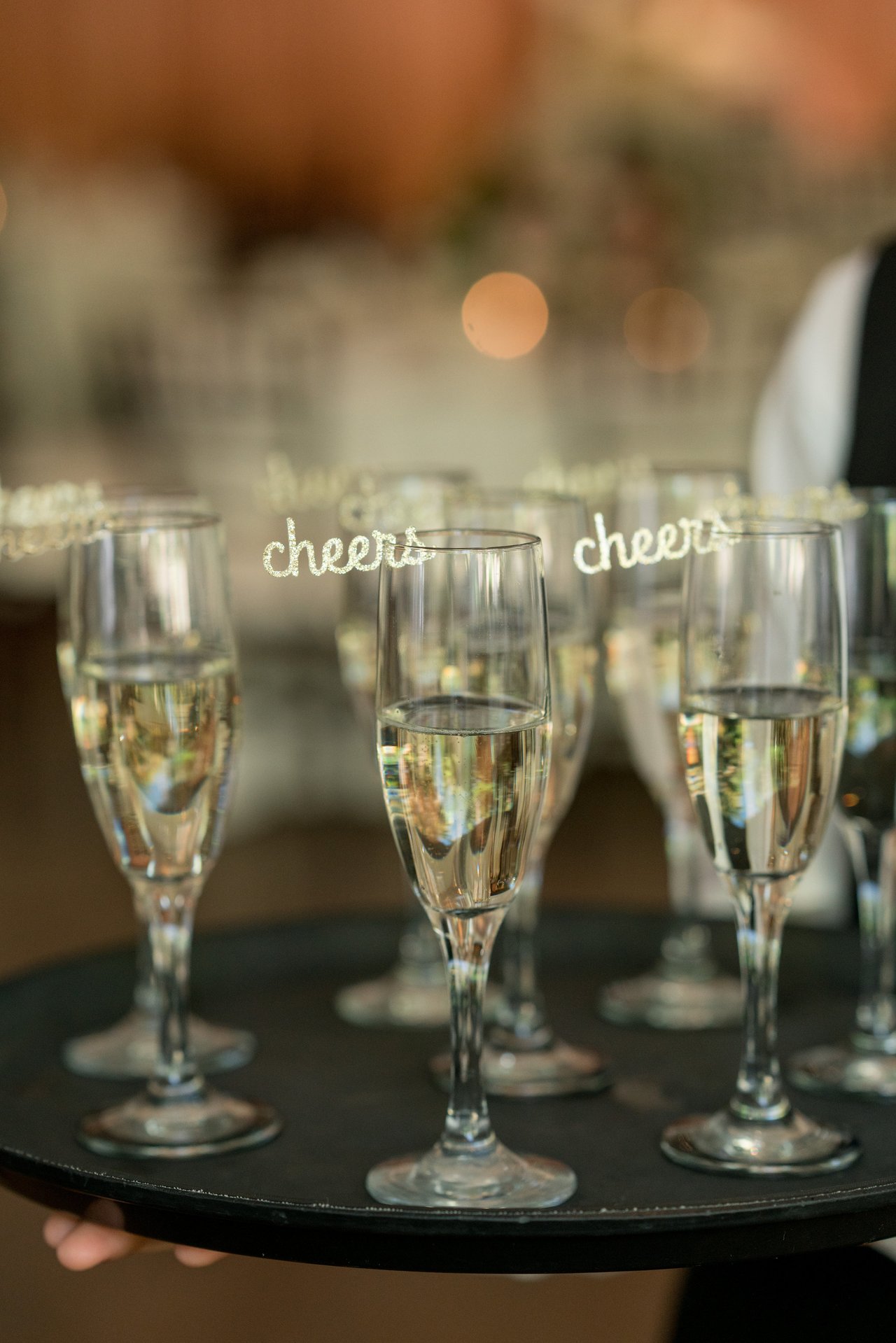 "Cheers" Embellishments on Champagne Glasses