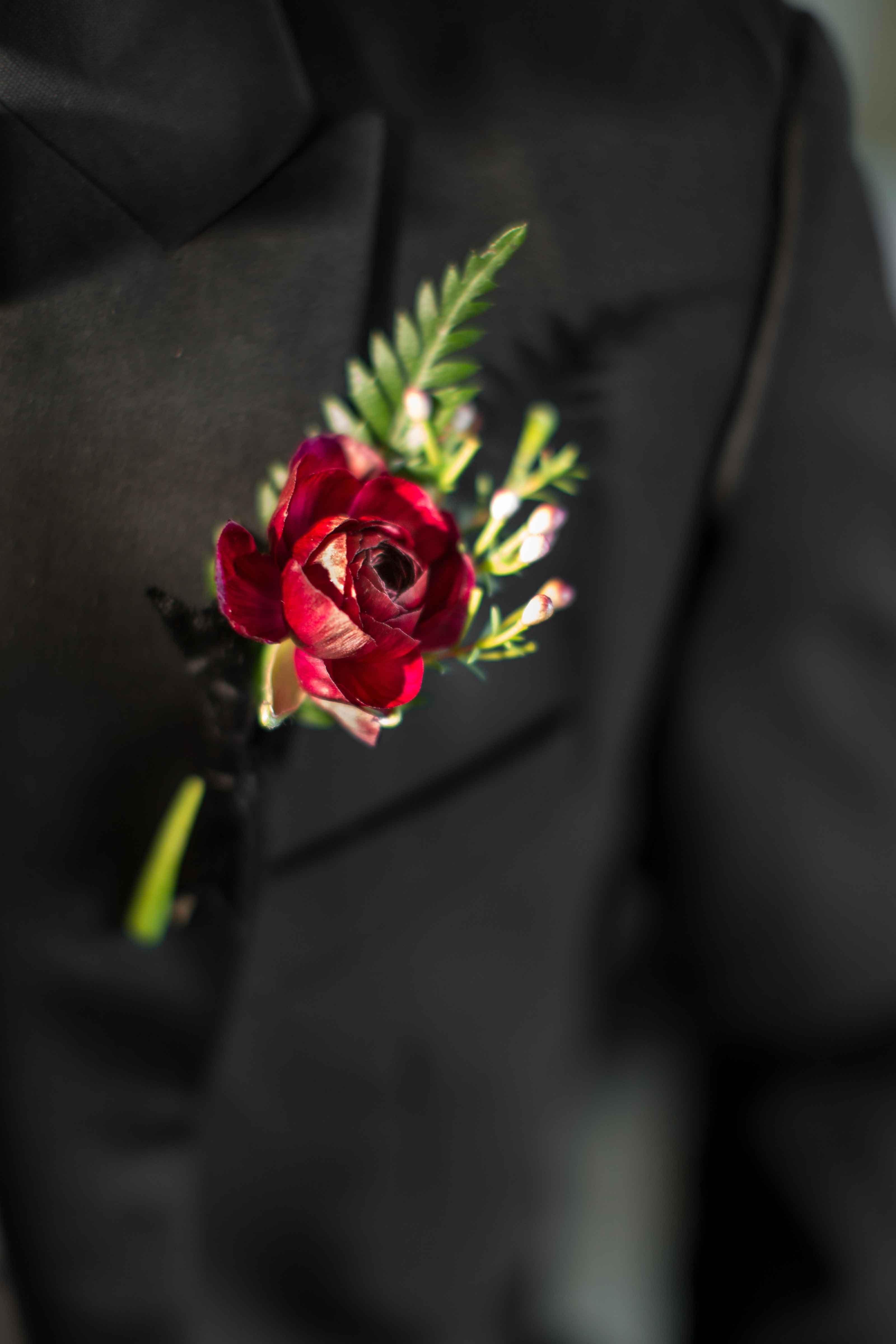 Classic, Bold, Red Boutonniere