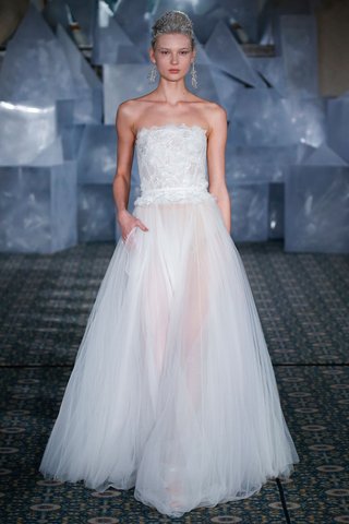 "Sabrina" by Mira Zwillinger mira-zwillinger-spring-2019-wedding-dress-sabrina-strapless-gown-sheer-tulle-skirt-lace-bodice