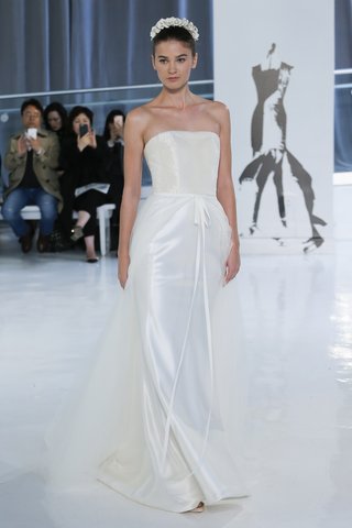 "Madison" by Peter Langner madison-by-peter-langner-spring-2018-strapless-silk-magnolia-sheath-beaded-bodice-tulle-overskirt